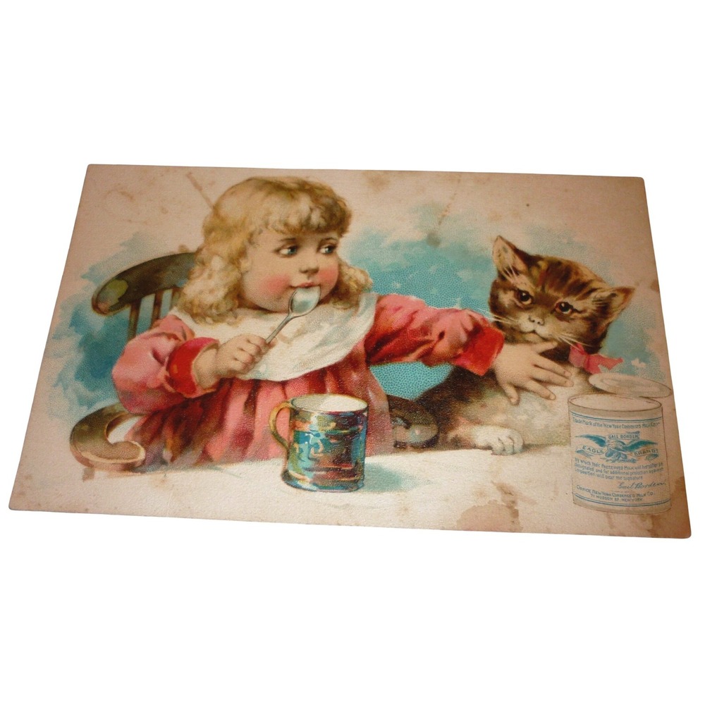 Antique 1891 Gail Borden Eagle Brand Condensed Milk Victorian Trade Card  Cat